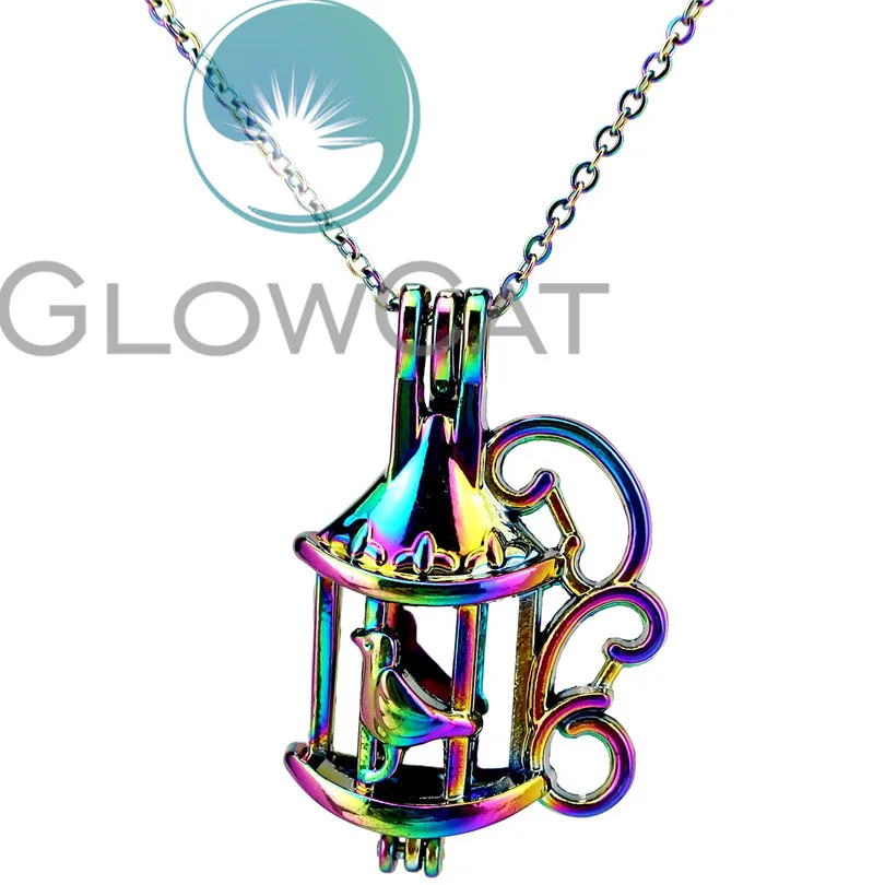 R-C687 Rainbow Colors Bird Cage Beads Pendant Perfume Diffuser Aromatherapy Pearl Locket Necklace | Украшения и аксессуары