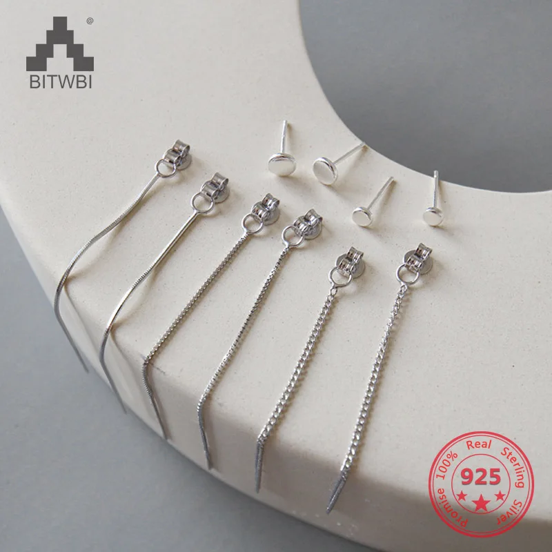 New Simple Punk Geometric 925 Sterling Silver Chain Tassels Ear Jewelry Drop Earrings Vintage Long Earring | Украшения и