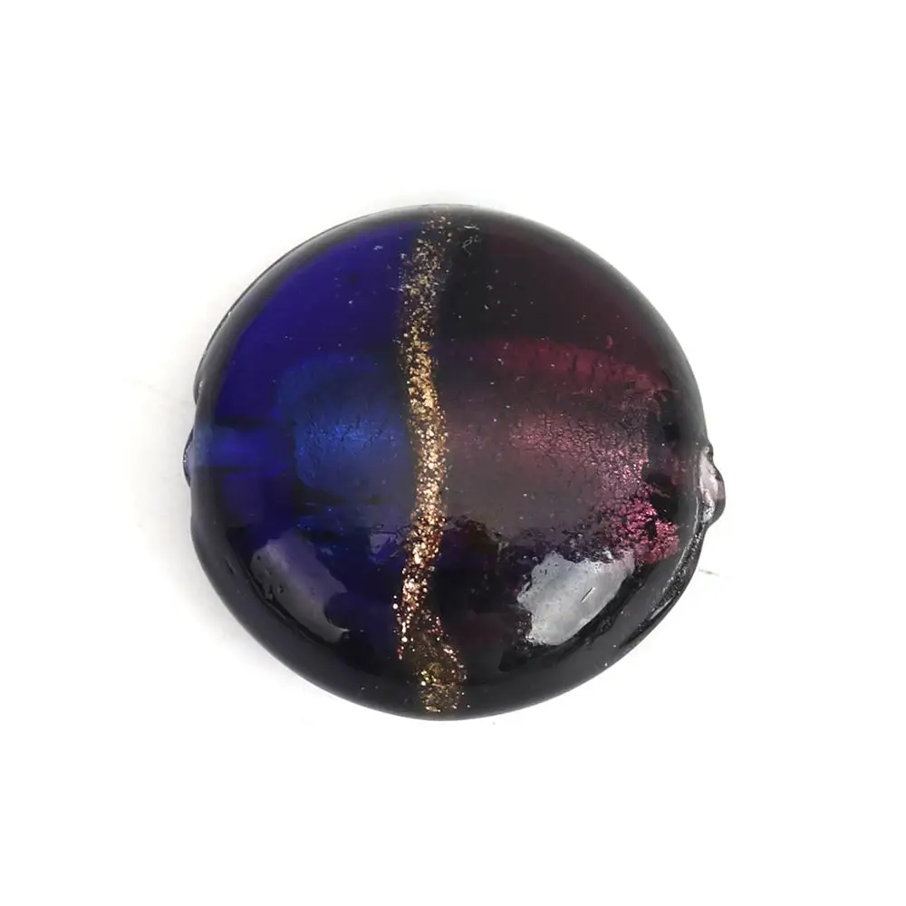 DoreenBeads стеклянные бусины плоские круглые глубокий синий узор окрашенный около 20