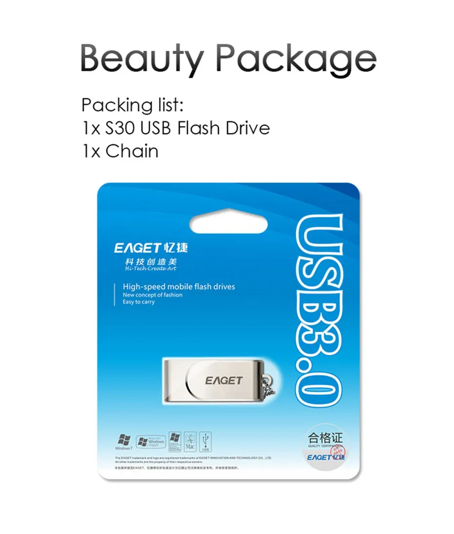EAGET USB флэш-накопитель, 32 ГБ металлическая Флэшка высокоскоростная USB 3. 0 карта памяти 64 ГБ флеш-накопитель реальная емкость