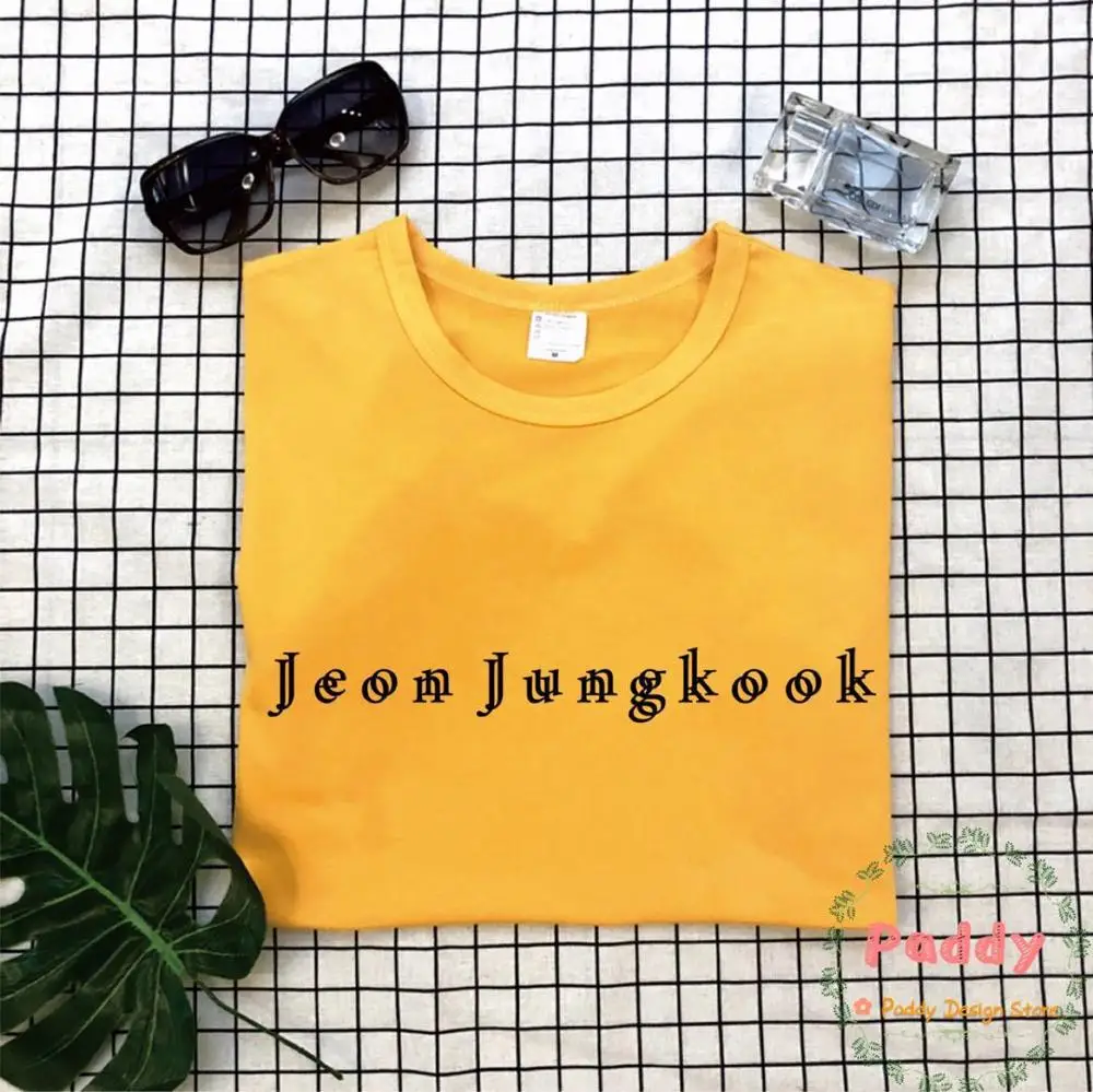 Okoufen KPOP корейский стиль Jeon Jungkook футболка модная унисекс женская летняя футболка с буквенным принтом Эстетическая Прямая - Цвет: yellow t black words