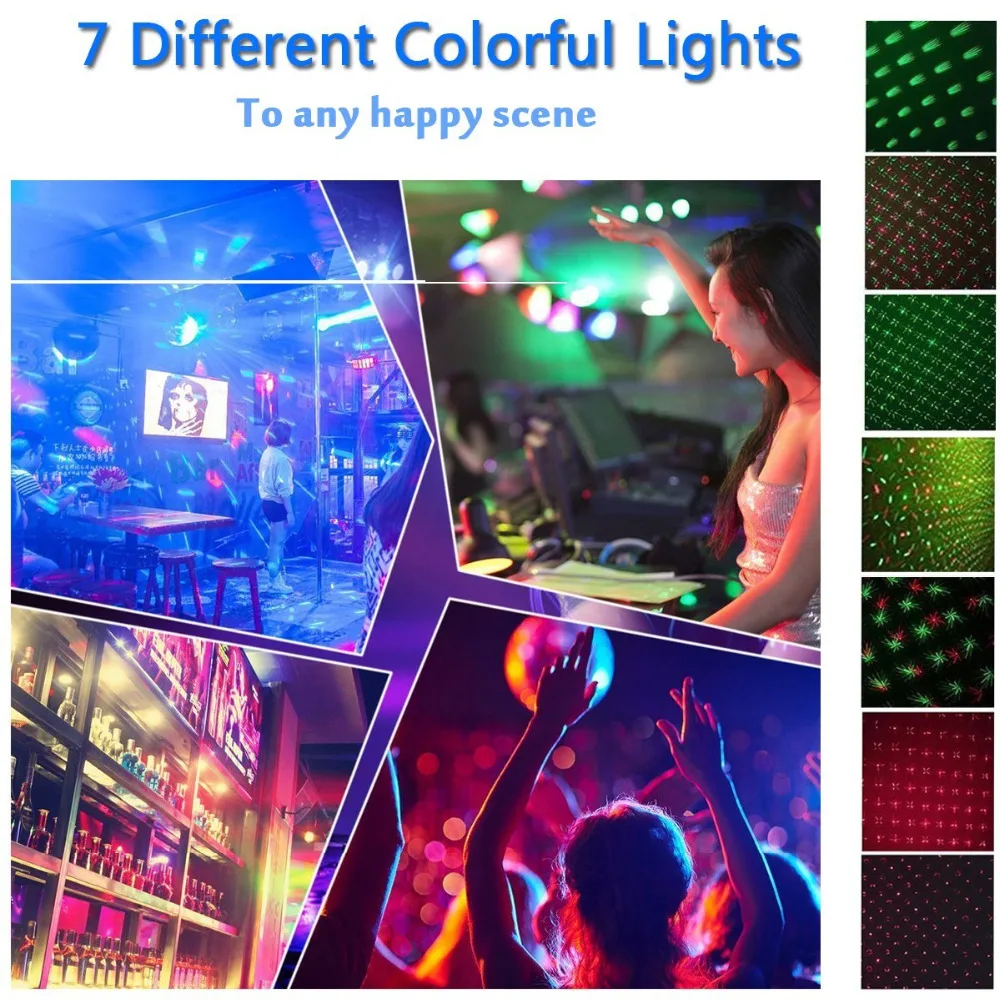 Светодиодный диско DJ вечерние лазерный светильник s 7RGB цветной сценический стробоскопический светильник звуковая активация с пультом дистанционного управления для вечеринок номер шоу день рождения