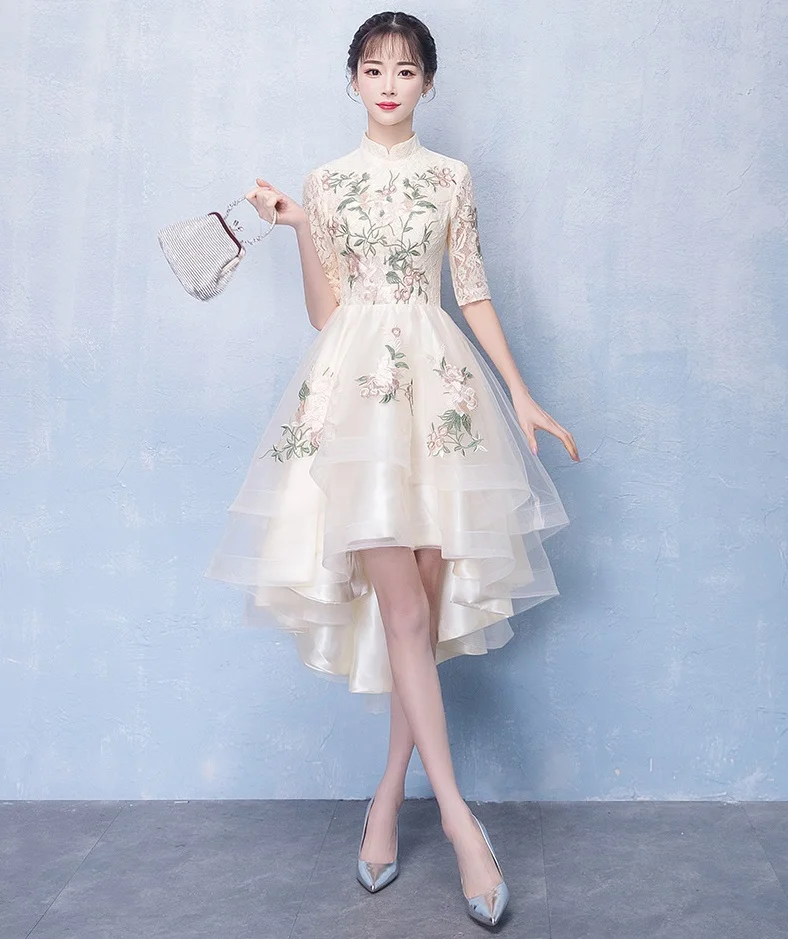 Cheongsam Coctail платье миди элегантные китайские платья для выпускного вечера Высокая Низкая Vestido Fete платье коктейльные платья Вечеринка TS259