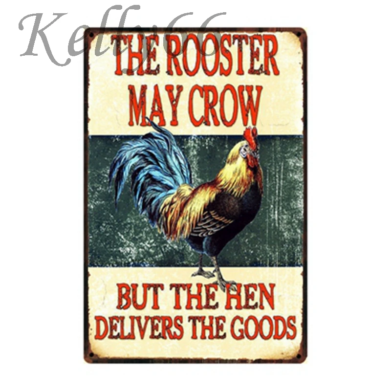 

[ Kelly66 ] THE ROOSTER MAY CROW Vintage Tin Sign Poster Home Decor Store Room Farm Wall Art Painting 20*30 CM Size y-1034