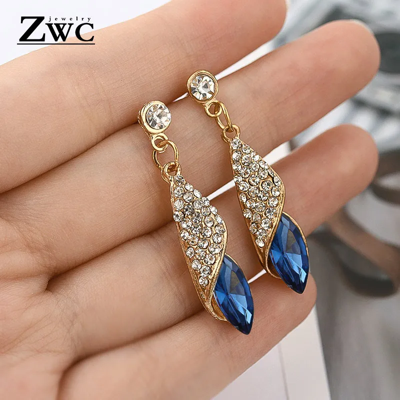 Blue 1 ZWC, Модные Винтажные корейские Разноцветные серьги-капли с цирконием для женщин и девушек, вечерние серьги со стразами бижутерия - Окраска металла: Blue 1