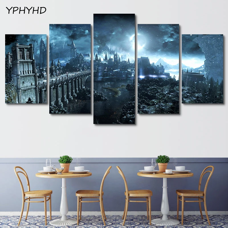 YPHYHD 5 панель настенное искусство модульная рамка для домашнего декора HD игра Dark