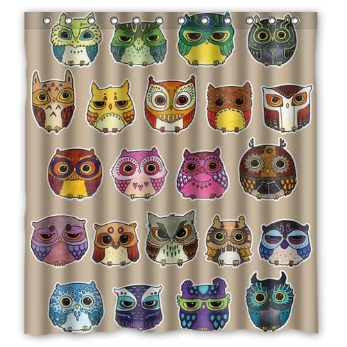 Stylish Design Bath Curtain Printed Cute Animal Night Owl Pictures Gift For Kids Custom Shower 66&quot x 72&quot | Дом и сад