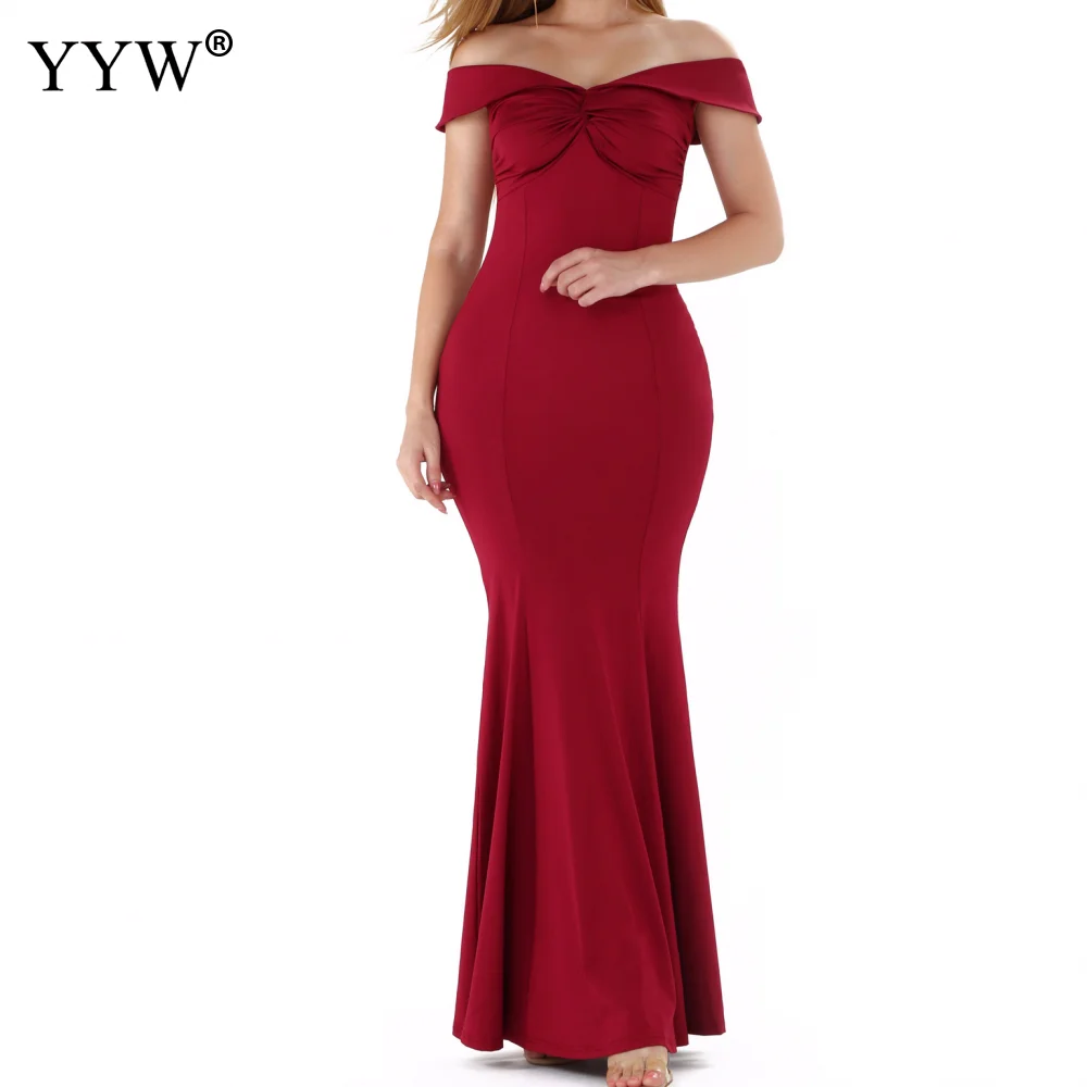 Женское вечернее платье-русалка элегантное однотонное длинное платье в пол