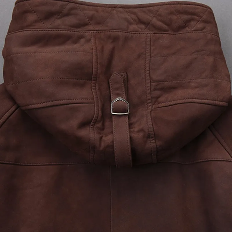 Винтажная Мужская замшевая длинная куртка из овчины Тренч натуральной кожи для