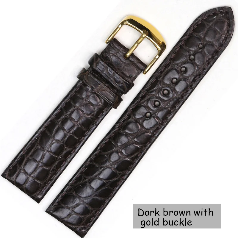 Dark Brown with Gold Pesno Улучшенный ремешок для часов из кожи аллигатора черный коричневый темно-коричневый ремешок для часов 16 мм 18 мм 19 мм 20 мм 21 мм 22 мм 24 мм с круглым зерном - Цвет ремешка: Dark Brown with Gold