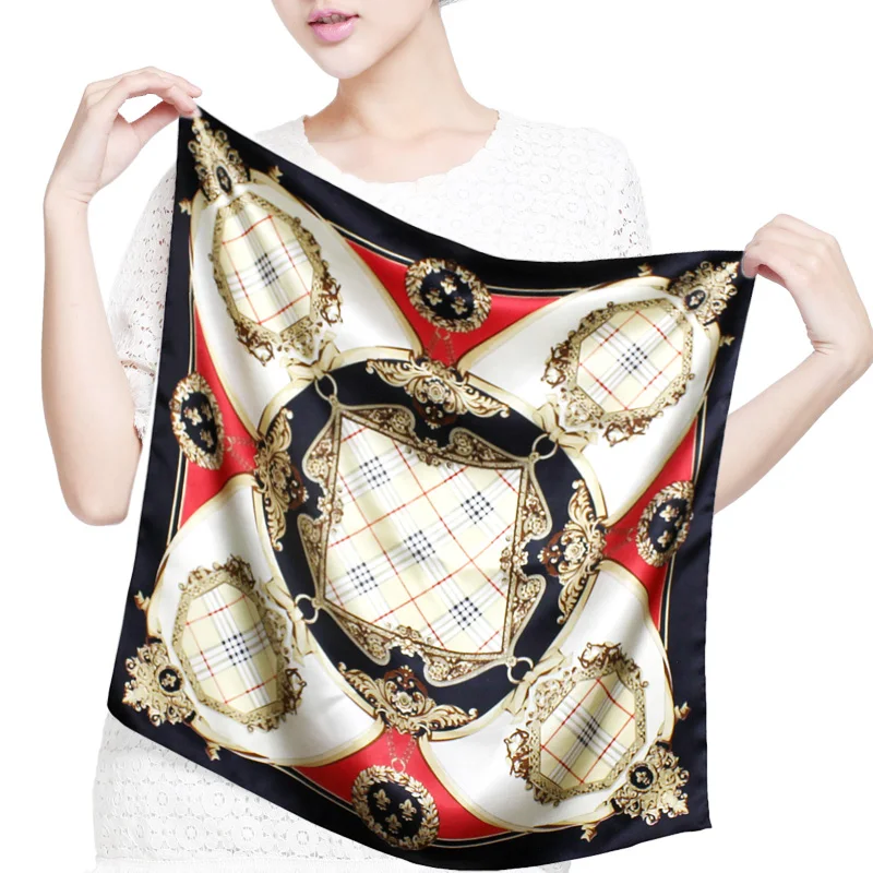 Оптовая продажа женский Шелковый атласный шарф с индивидуальным принтом для