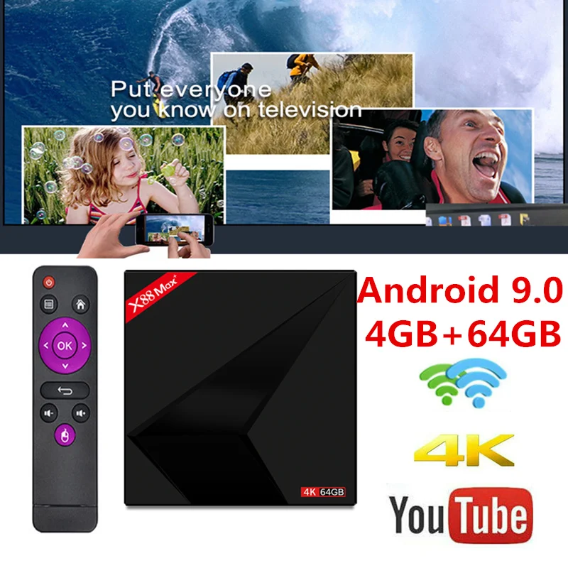 ТВ приставка X88 Max Plus 4GB 64GB 4K Smart Android 9,0 ТВ приставка RK3328 Penta-Core 2,4G/5G Dual Wifi BT type-c медиаплеер приставка