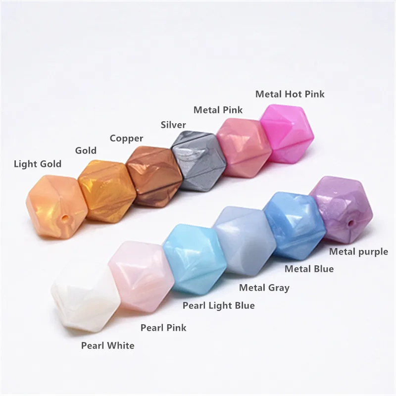 10 PCS Metallic Hexagon 17 MM Silicone Beads Baby Teething Toys DIY Pacifier Chain Pendant Accessories Teethers|Детские