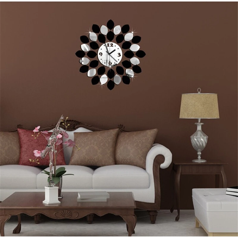 Комбинированные цветные зеркальные настенные часы фоновые ТВ наклейки