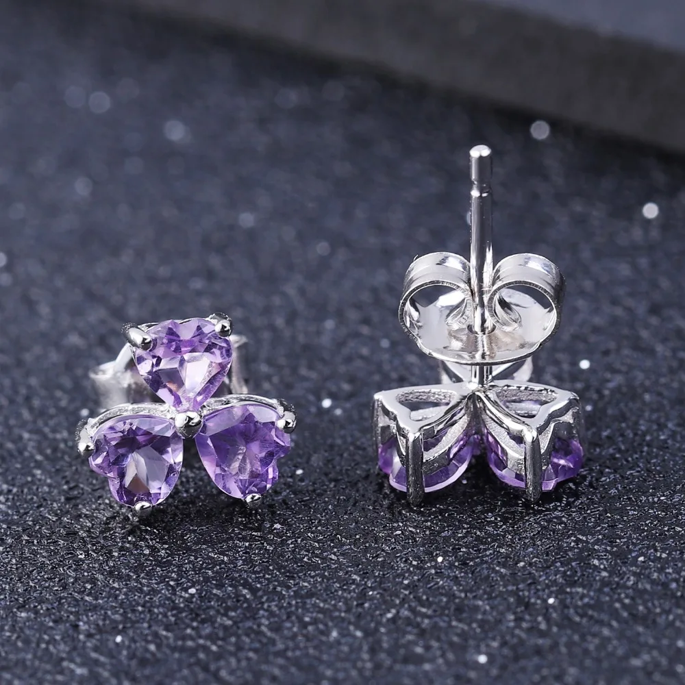 GEM'S BALLET 1.43Ct Natural Amethyst Heart Earrings 925 Sterling Silver Leaf Clover Stud for Women Fine Jewelry | Украшения и