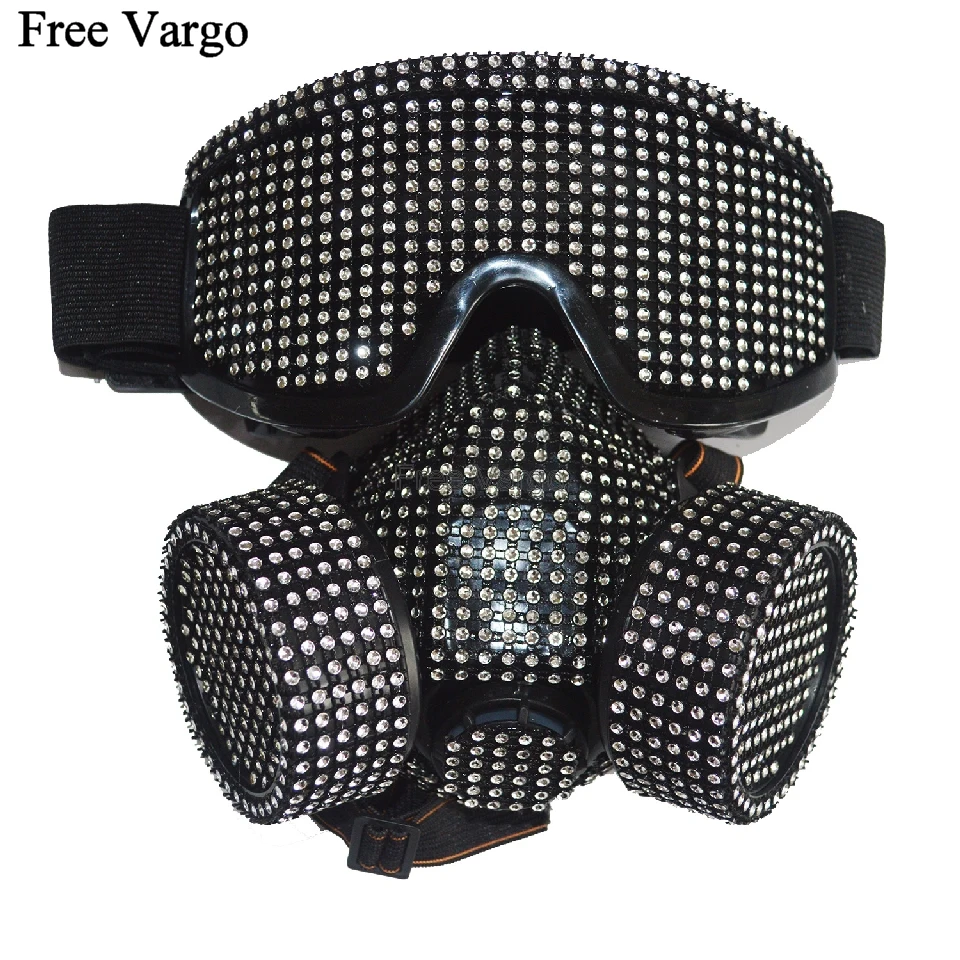 Голографическая рейв Хэллоуин стримпанк сжигатель человек Стразы Костюм кибер Гота Маскарад противогаз очки Косплей наряд