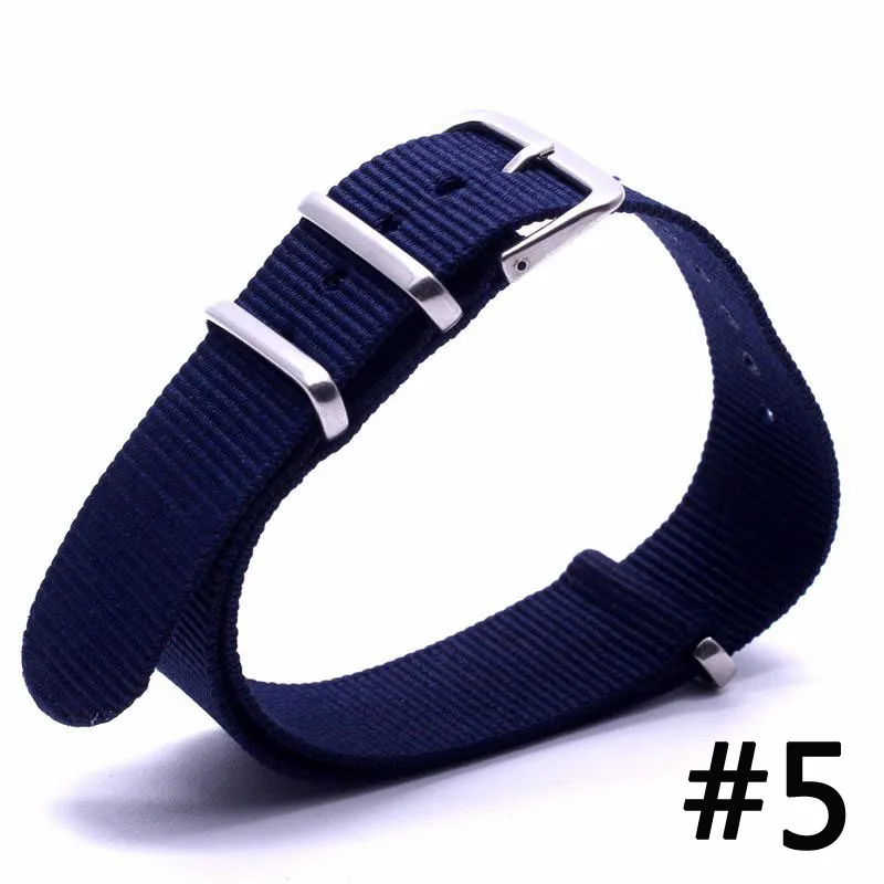 10Pcs/Lot Nylon Watchband 18mm 20mm 22mm Woven Fabric Strap Substitute DW Strap Silver Buckle Belt Black 18mm Wristband