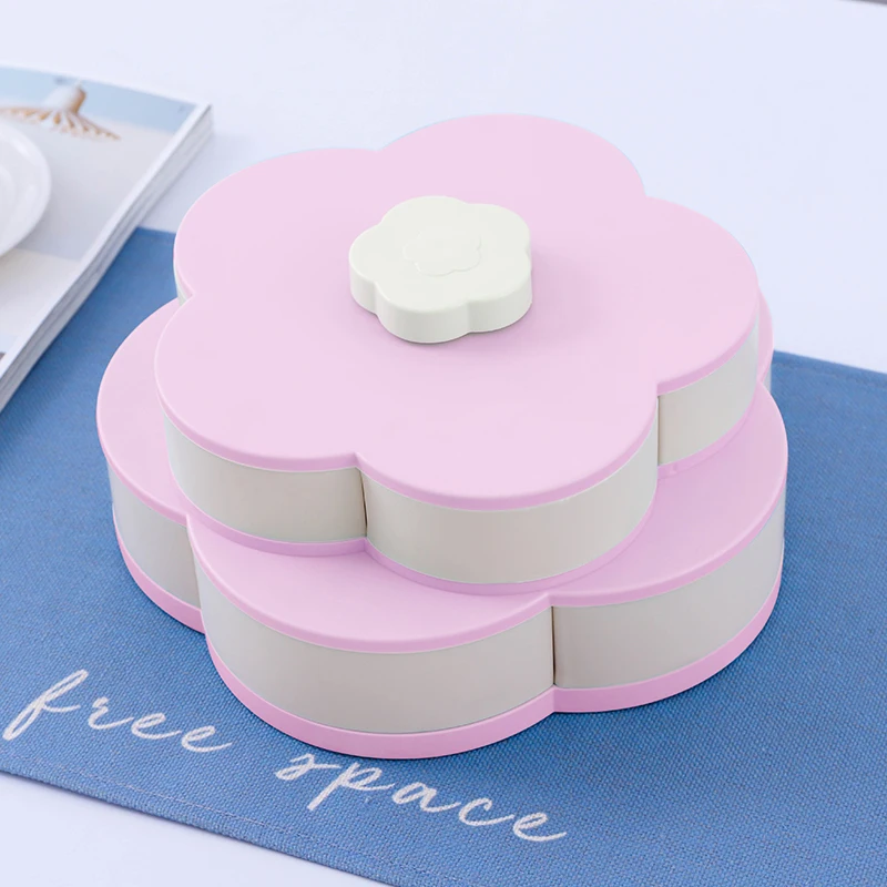 Pink double layer Простой современный двойной лепесток вращения семена дыни фрукты тарелка для закуски тарелка творческий гостиная чай несколько с конфеты сушеные фрукты коробка - Цвет: Pink double layer