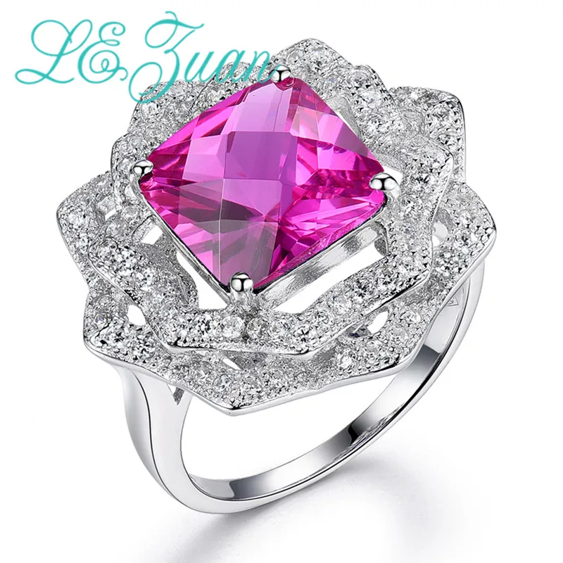 L & zuan 100% Стерлинговое Серебро 925 пробы Ювелирное кольцо 5.32ct розовый квадратный