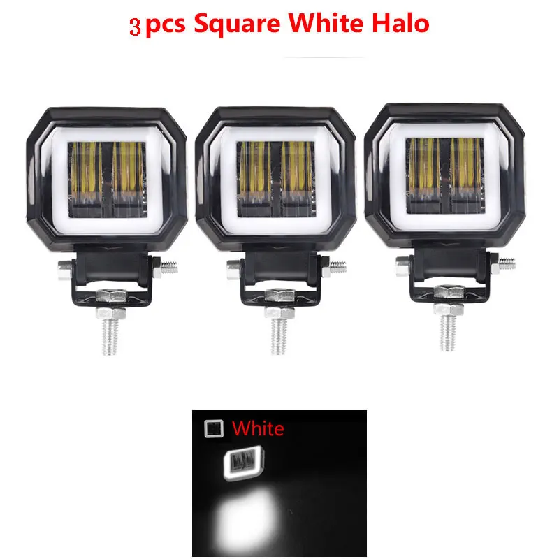 3pcs square white 3-дюймовый 7D объектив СВЕТОДИОДНЫЙ прожектор для автомобиля, круглая, квадратная, Портативный светодиодный свет мотоцикл грузовик катер внедорожные Противотуманные фары 4х4 24В, 12V ATV - Цвет: 3pcs square white