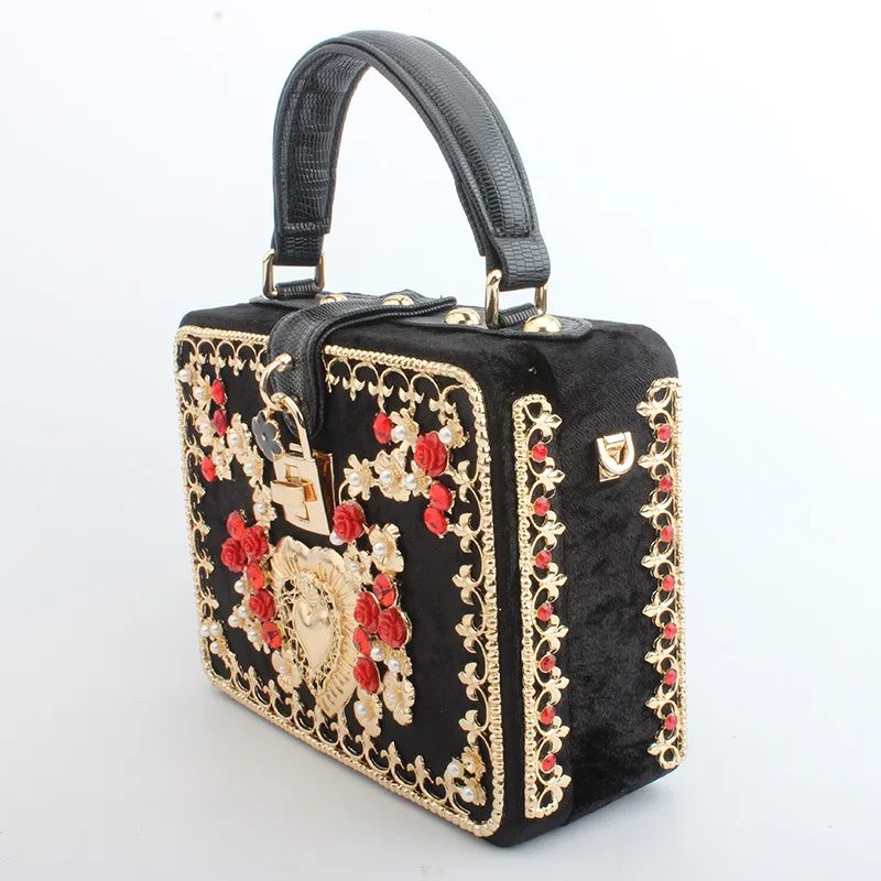 Женская бархатная сумка через плечо с вышивкой в виде красной розы | Багаж и сумки