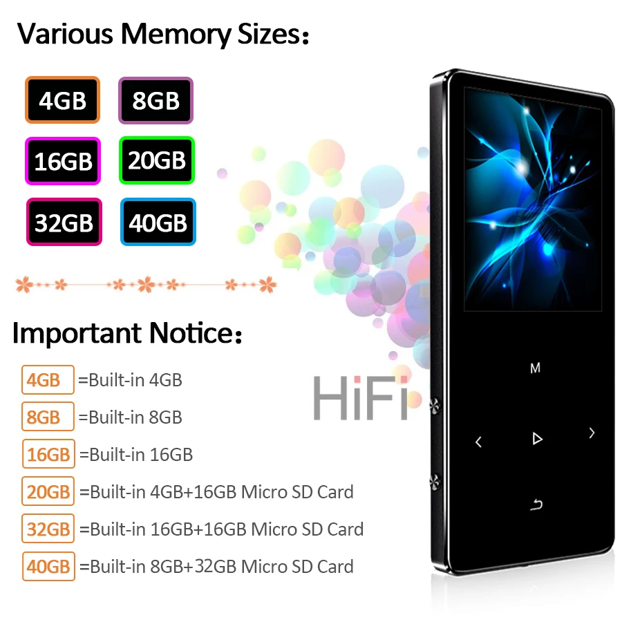 REDANT HIFI MP3 Player with Bluetooth 4.2 FM Radio Touch Key 1.8 Screen mini mp3 sport MP 3 music player portable metal walkman