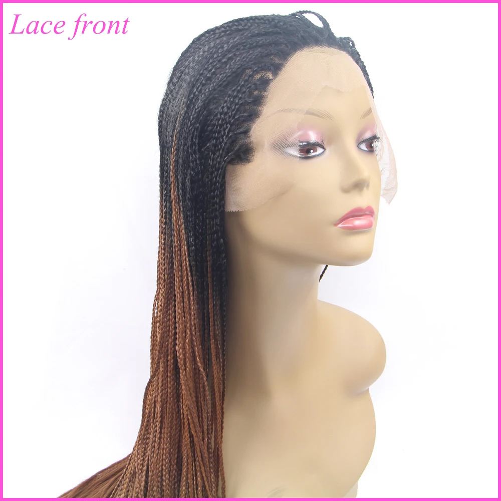 Yiyaobess черный коричневый Омбре плетение кружева спереди парик синтетические волосы афроамериканские длинные микро плетеные парики для женщин