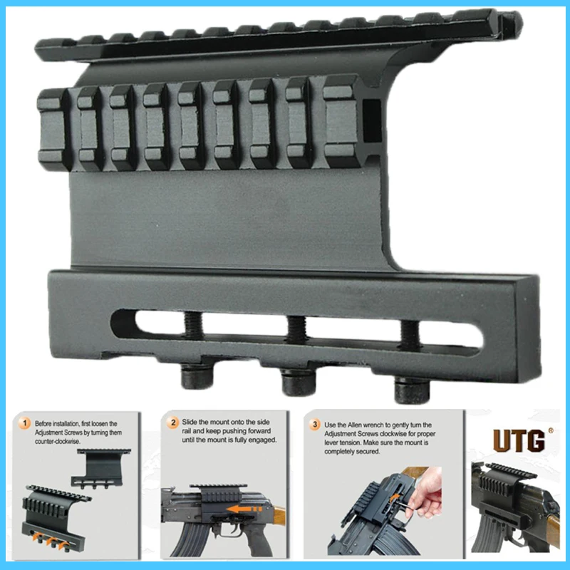

KINSTTA Tactical AK Double Picatinny Rail Side Mount System Screw Style for 47 / 74 Fit Scopes Right on Top of Bore Centerline