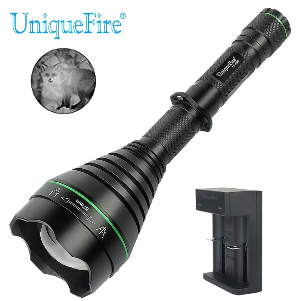 

UniqueFire IR 850nm 67mm 3 Modes Powerful LED Flashlight Long Range 3W + Two Slot Charger Black Rechargeable Torch