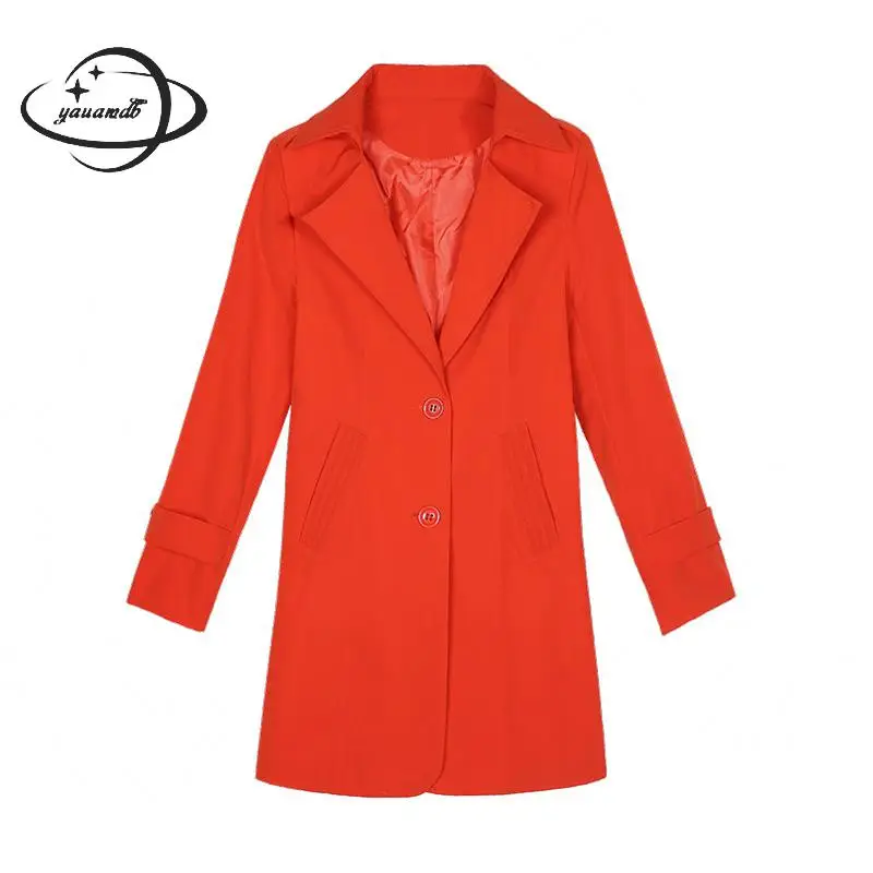 

YAUAMDB women trench spring autumn M-2XL ladies single breasted coat female solid pockets slim outerwear long windbreake ly138