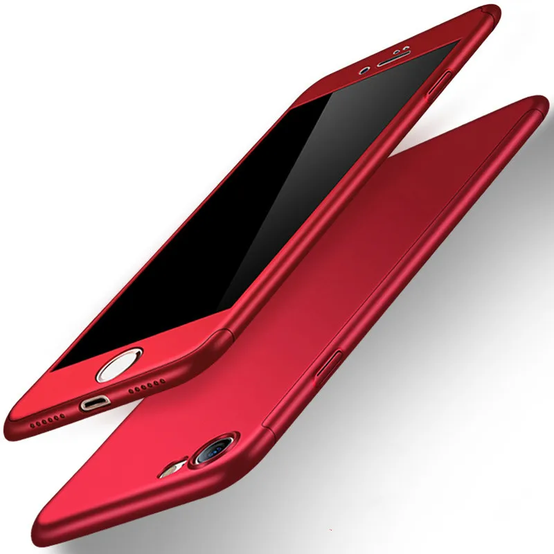 Red 360 градусов полный чехол для телефона для iPhone 11 Pro Max X Xs Xr 7 8 Plus с закаленным стеклом Чехол Жесткий PC Shell 6 6S Plus X Capa - Цвет: Red