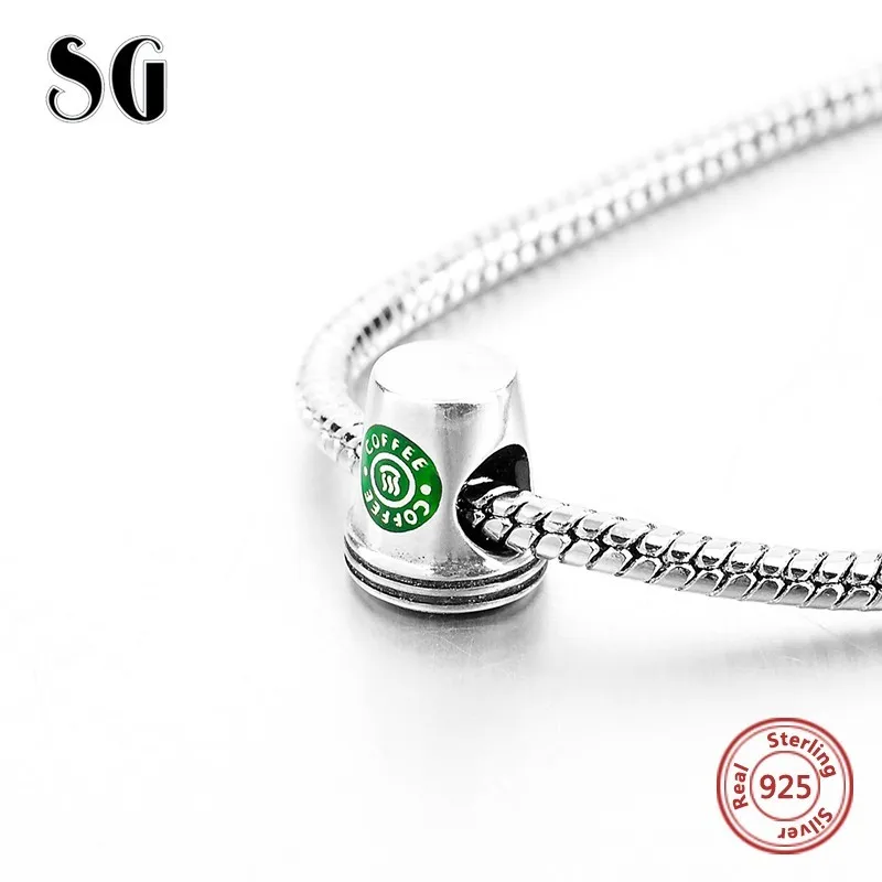 SG Fit pandora очаровательные серебряные 925 оригинальные персонализированные антикварные зеленые кофейные чашки браслет коллекционные Подвески бусины ювелирные изделия для подарка