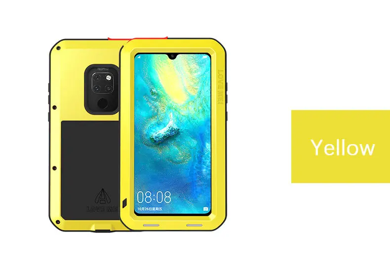 Yellow Металлический защитный чехол для huawei mate 20 Lite, водонепроницаемый чехол для huawei mate 20 mate 20, чехол с Gorrila glass Cover - Цвет: Yellow