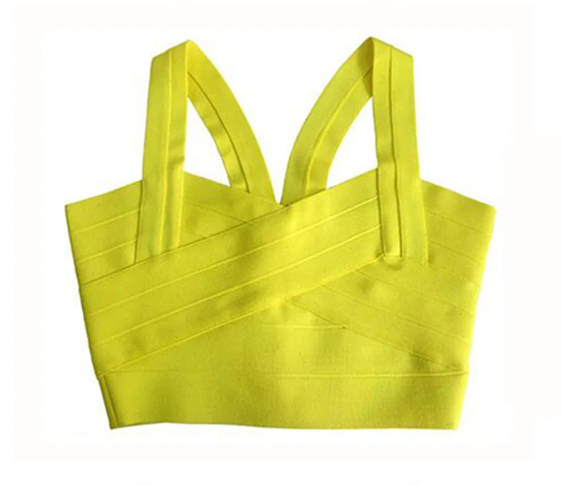 yellow style 1 Новое поступление, женский эластичный бандажный укороченный топ на тонких бретелях, Одноцветный, конфетный цвет, v-образный вырез, горячая Распродажа EV1529 - Цвет: yellow style 1