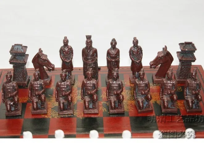 (32 шт.) Готовые китайские классические деревянные шахматы терракотовые воины с