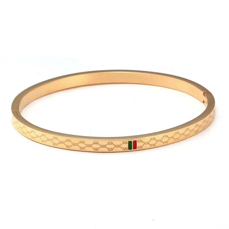 Silver Color Men Women Casual Wedding Party Fashion Bangles Luxury Stainless Seel ClassicCharm Bangles Jewelry Gift - Metal Color: Gold-color