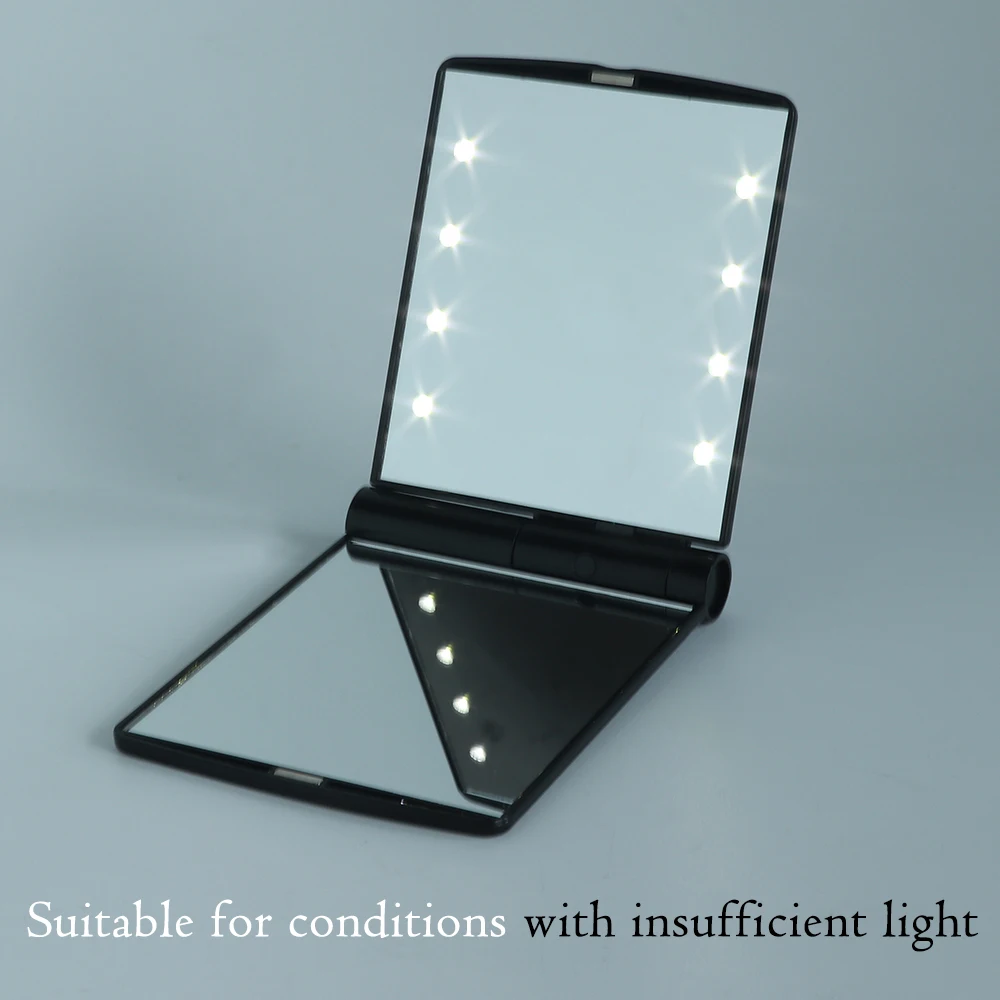 8LED складное макияжное зеркало гибкое Карманное зеркальце с светильник косметическое ручное зеркало Портативный 2-лицевая сторона с подсветкой для макияжа инструменты BE793