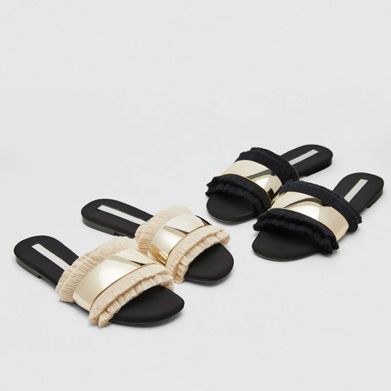 Шлепанцы женские с бахромой дизайнерские мягкие сандалии на плоской подошве