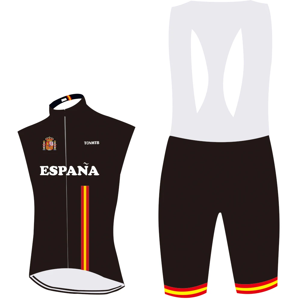 jersey and bib short Национальный Espana дизайн Велоспорт велосипед Джерси для езды короткие cullot кофта для велоспорта Испания Одежда гонщика 9D гель площадку задний карман - Цвет: jersey and bib short
