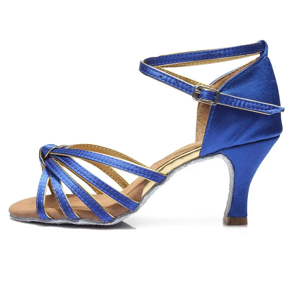 blue 7cm Женская, девичья, Дамская обувь для латинских бальных танцев, атлас/ПУ, профессиональная, сальса, танго, вечерние, танцевальная обувь, для тренировок, высокое качество - Цвет: blue 7cm