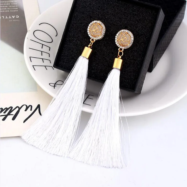 Neue Bohemian ethnische Quaste Kristall mode-дизайн Sommer Frauen Ethnische Ohrringe Frauen Pendientes Schmuck Weibliche - Окраска металла: white