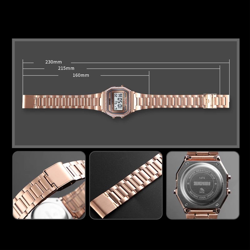 Роскошные женские часы с цифровым браслетом из нержавеющей стали золотые