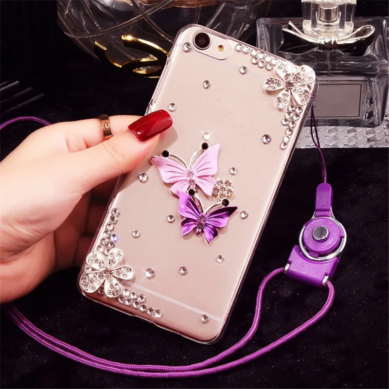Для iPhone 6 S 7 8 Plus X XR XS Max Fashion Diamond Butterfly Flower Rhinestone Phone мягкий прорезиненный чехол