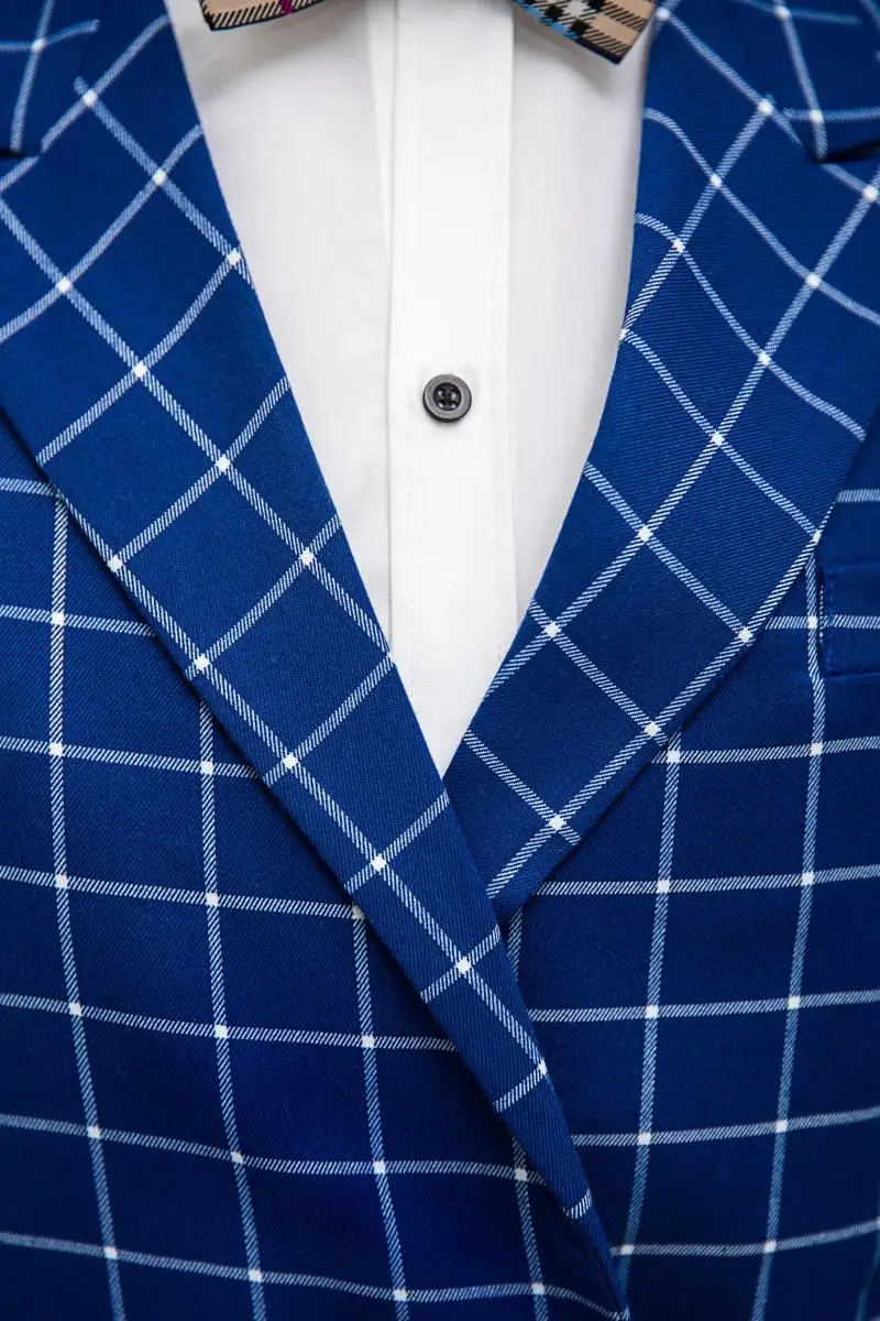 Приталенный Повседневный клетчатый двубортный костюм модные мужские костюмы на