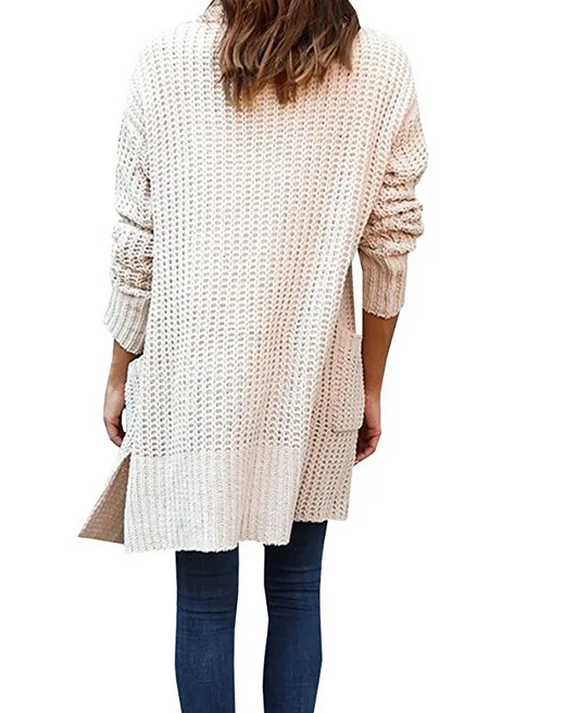 2017 Autumn Winter Women's Loose Long Sleeves Knitted Pocket Cardigan Sweater Coat |