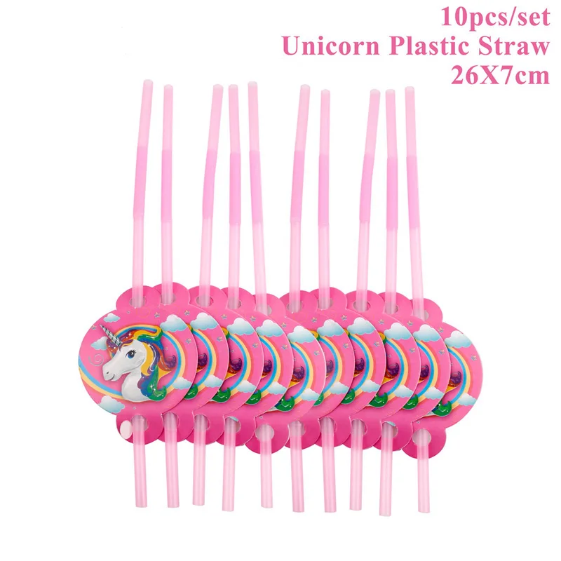 Unicorn straw 10pcs FENGRISE Попкорн сумка коробка розовое золото декоративная бумага для вечеринок тарелка салфетки чашки соломинки стол Единорог посуда для вечеринки в честь Дня Рождения Decro - Цвет: Unicorn straw 10pcs