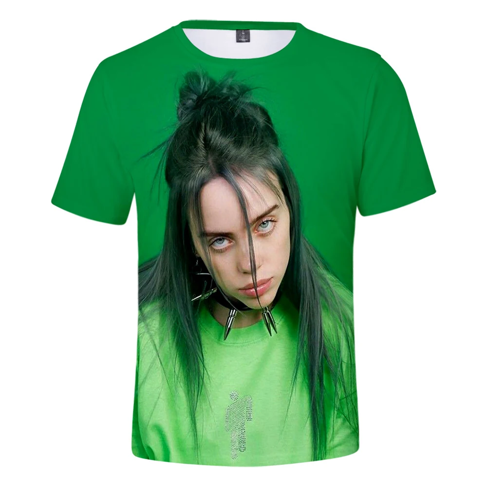 Billie Eilish, новинка, 3D футболка, для мужчин, летняя мода, хип-хоп, Harajuku, повседневная одежда, Billie Eilish, 3D, для девочек, желтая футболка