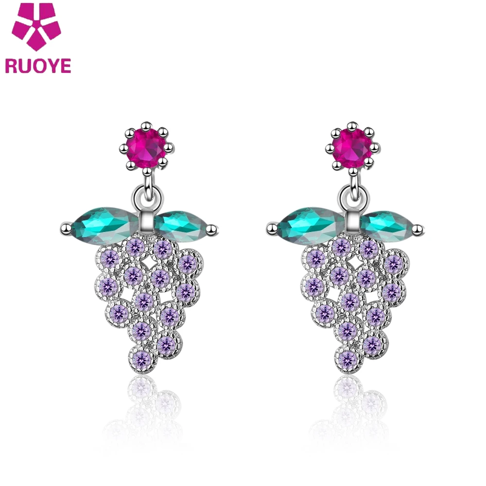 Новые серьги гвоздики с виноградом роскошные кристаллами для женщин корейские