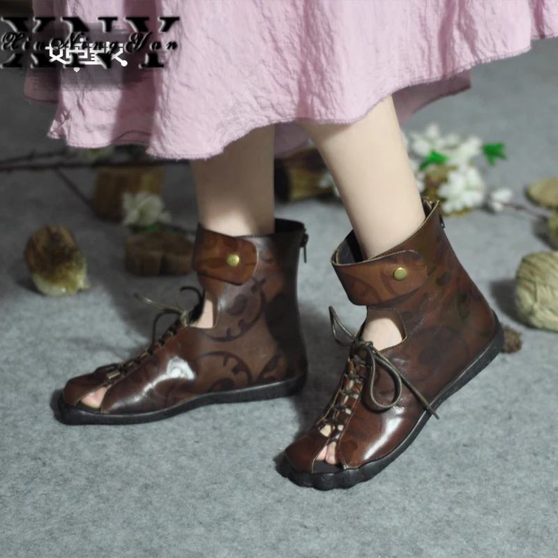 Кожаные летние ботинки в стиле ретро ручной работы оригинальные открытые