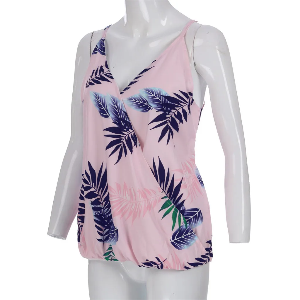 SAGACE летняя рубашка с принтом для женщин v образный вырез без рукавов Одежда